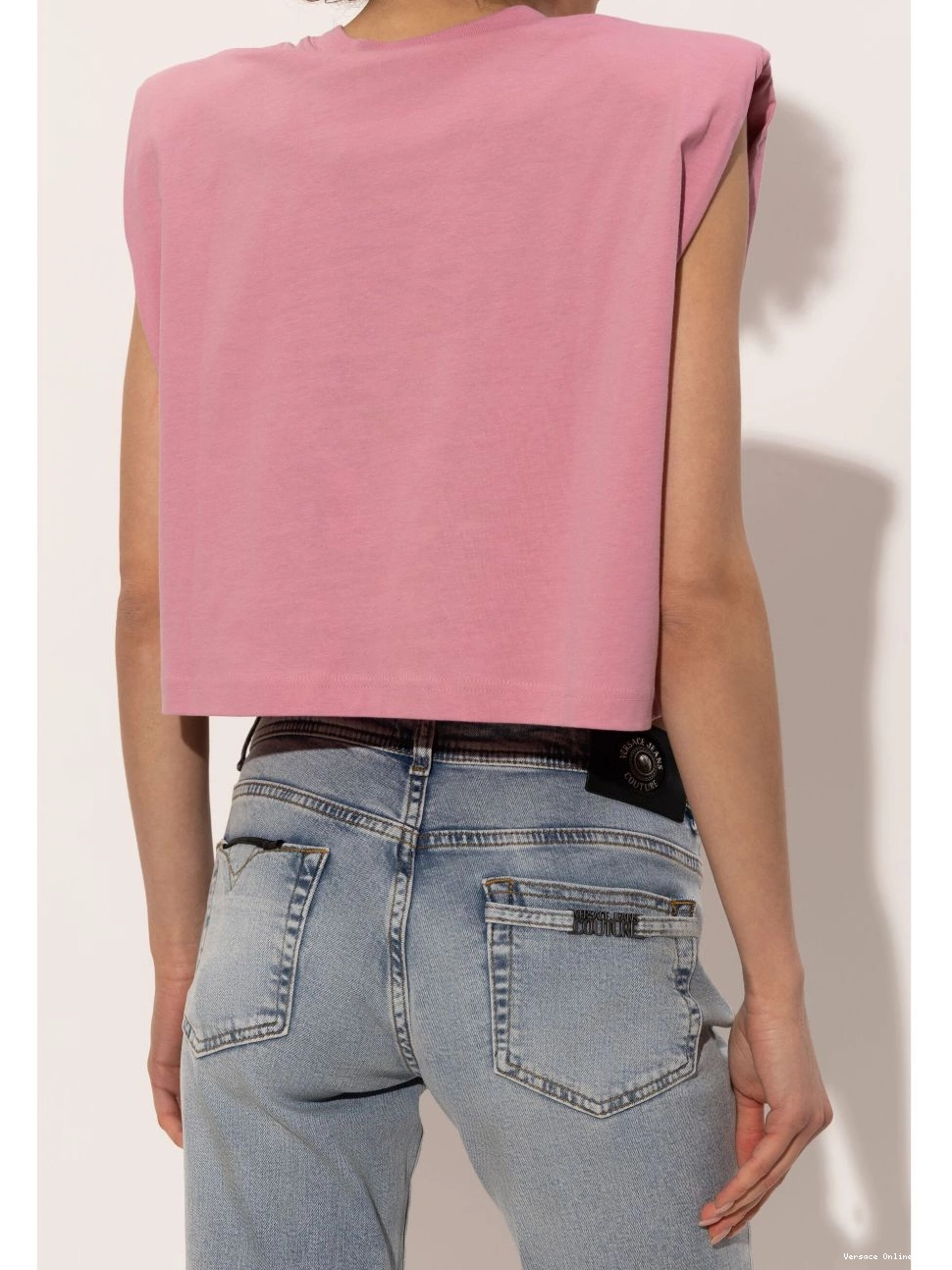 Cheap top Couture Women crop Jeans Versace logo-print 0721